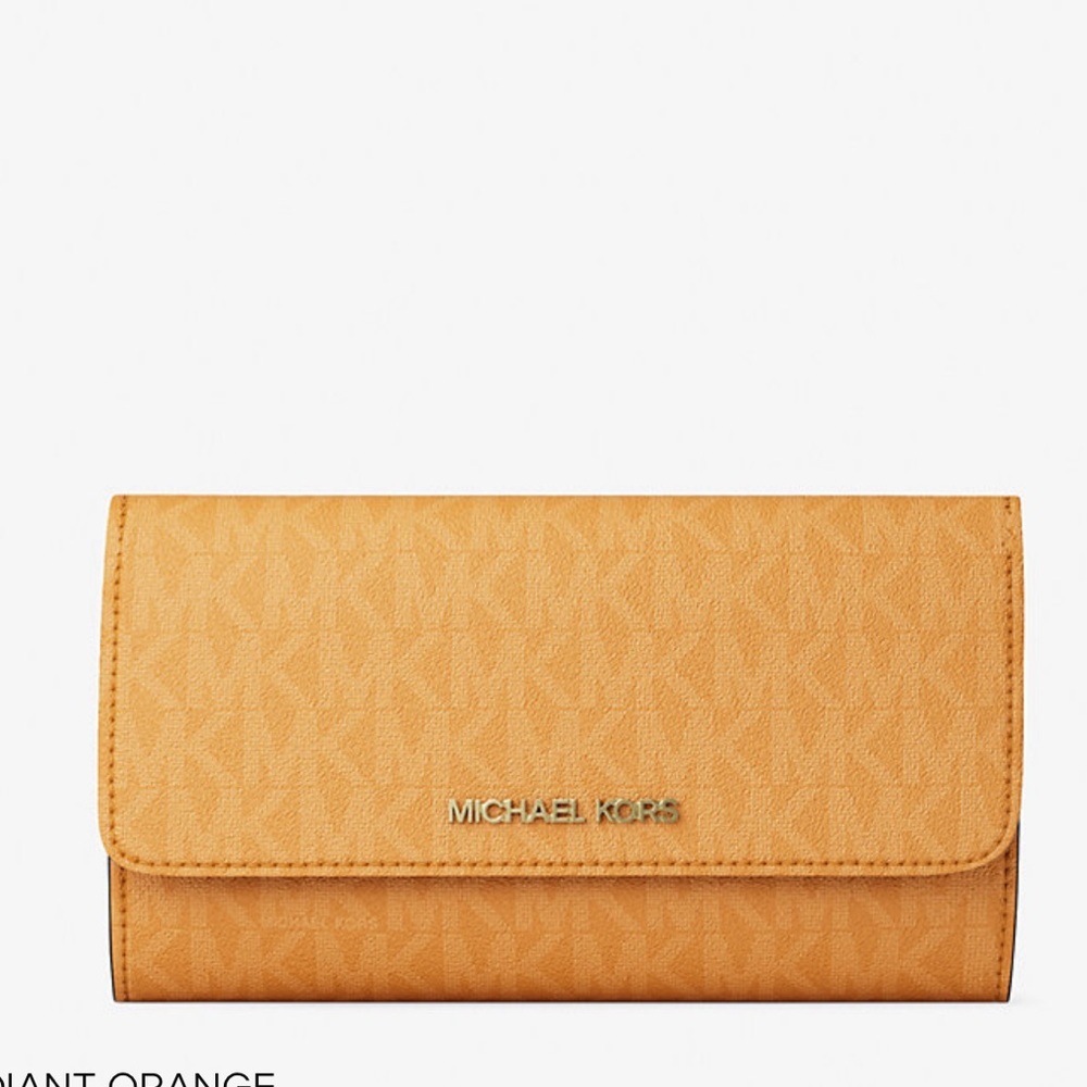 MICHAEL KORS Jet Set Lg Signature Logo Tri-Fold Wallet
Rad Orange Trifold 
NWT